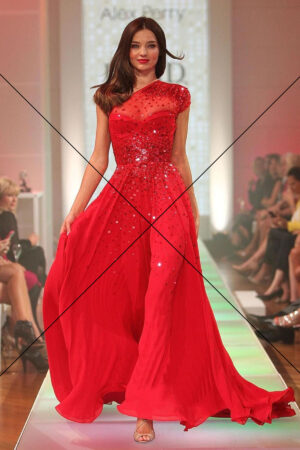 Miranda Kerr – Striking the Runway in a Flowing Red Gown Photo Print 6"x4"