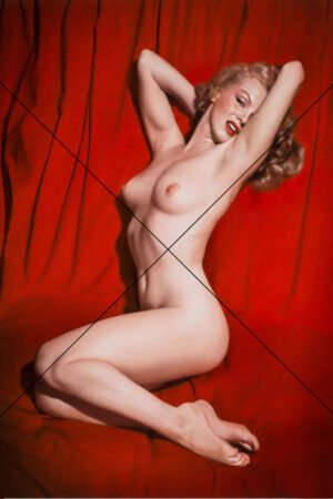 Marilyn Monroe Nude on Red Bed – Vintage Glamour Print, 1 of a Set of 3