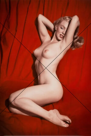 Marilyn Monroe Nude on Red Bed – Vintage Glamour Print, 2 of a Set of 3