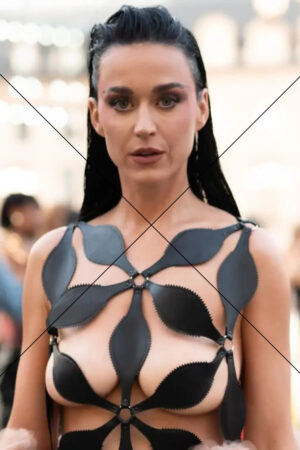 Katy Perry in Daring Black Leather Petal Top – Fashion Week Showstop Print 6"x4"