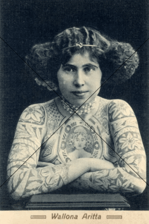 Wallona Aritta – Vintage Tattooed Lady Portrait Photo Print 6"x4"