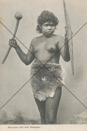 Aboriginal Girl with Waddy & Shield – Warrior-Inspired Posture Photo Print 6"x4"