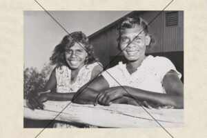 Two Aboriginal Girls Smiling at Fence – 1950s Snapshot Photo Print 6"x4"