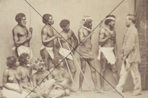 Five Aboriginal Men Holding Spears and Axes with Women Seated Photo Print 6"x4"