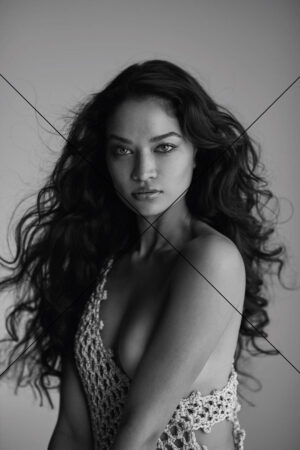 Shanina Shaik in Crochet Top – 6"x4" Black & White Photo Print