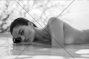 Shanina Shaik in Water – 6"x4" Black & White Photo Print
