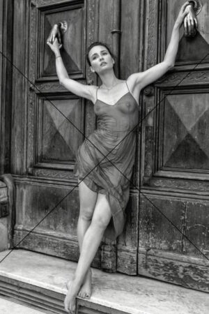 Elegant Black & White Pose Against Ornate Doorway Photo Print 6" x 4"