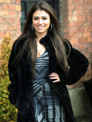 Gabriella Cilmi Outdoors In Fur Coat And Striped Dress Photo Print 6" x 8"