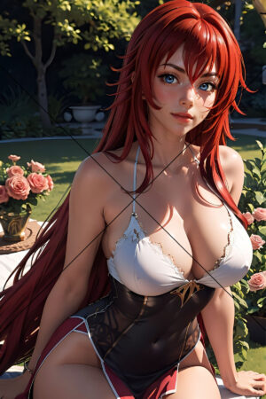Red-Haired Anime Girl Garden Corset Outfit Photo Print 6" x 4"