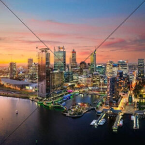 Perth Australia at Sunset Skyline View Photo Print 6" x 6"