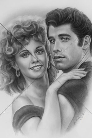 Olivia Newton-John & John Travolta Drawing Print 6" x 4"