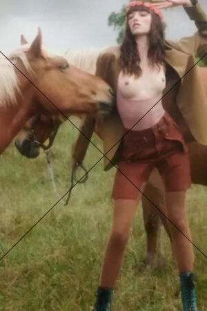 Abbey Lee Kershaw Outdoors with Horse Topless Fashion Photo Print 6" x 4"