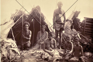 Aboriginal Family In Front Of Shelter Photo Print 6" x 4"