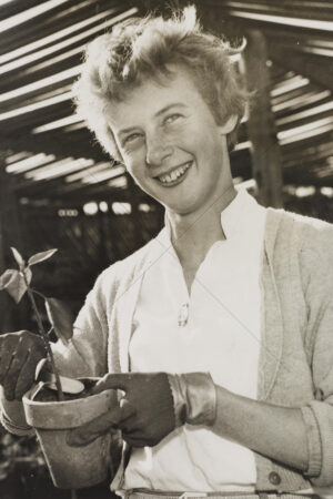 Betty Cuthbert Smiling Holding Plant Pot 6" x 4" Photo Print