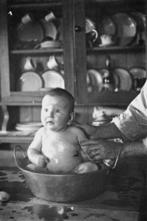 Baby Being Bathed On The Kitchen Table c.1918 6" x 4" Photo Print