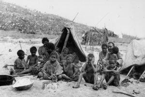 Aborigines Sitting In Front Of Bush Huts In Their Camp 6" x 4" Photo Print