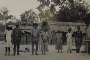 Four Aboriginal Australian Women And Three Aboriginal Australian Men In Front Of Bark Huts At Moreton Telegraph Station 1936 6" x 4" Photo Print