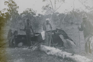 Three Aboriginal Australian Men With Spears Standing In Front Of Their Hut At Mitchell 6" x 4" Photo Print
