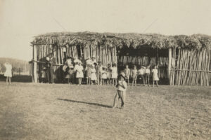 Children And Adults Outside Log Structure Woorabinda 6" x 4" Photo Print
