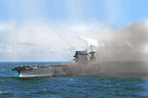 Carrier USS Lexington burning after the Coral Sea battle 6" x 4" Photo Print