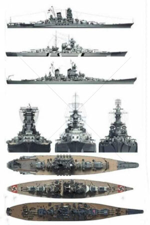 Different size and shapes of battleships Yamato Bismarck 6" x 4" Photo Print