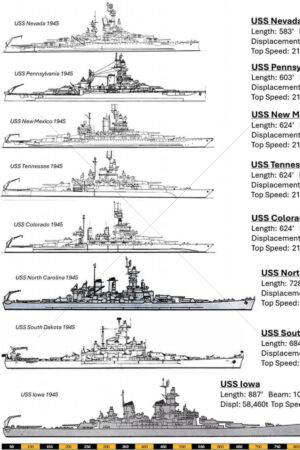 Size of US Navy battleships of WW2 6" x 4" Photo Print