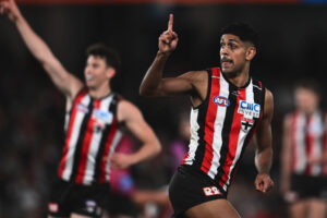 Nasiah Wanganeen-Milera Pointing Skyward In Celebration 6" x 4" Photo Print