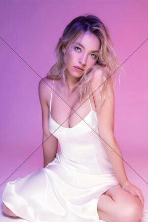 Sydney Sweeney In White Dress Studio Shoot