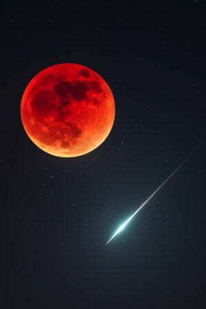 Blood Moon And Bright Meteor Night Sky 6" x 4" Photo Print