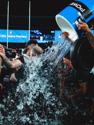 Reece Walsh Leads Ice Bath Celebration 6" x 8" Photo Print
