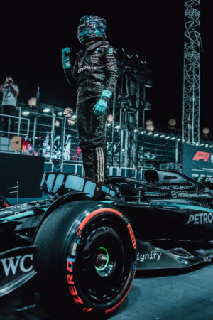 George Russell Celebrates Standing On Car 6" x 4" Photo Print