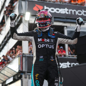 V8 Supercars - Chaz Mostert Victory Fists Raised On Podium 6" x 6" Photo Print