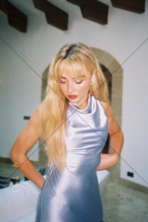 Sabrina Carpenter Silver Satin Evening Dress 6" x 4" Photo Print