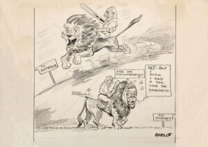 Cricket Lion To Australia And South Australia Cartoon A3 Poster Print