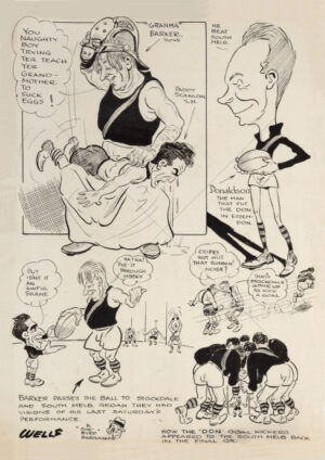 Essendon Barker And Donaldson Goal Kicker Cartoon A3 Poster Print