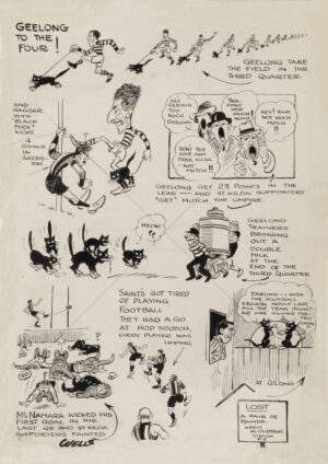 Geelong To The Four v St Kilda Black Cats Cartoon A3 Poster Print