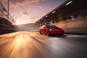 Tesla Model 3 Performance sunset pit lane 6" x 4" Photo Print