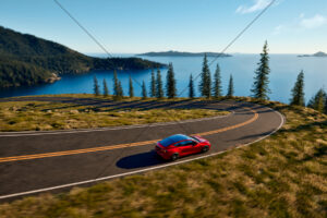 Tesla Model S Sweeping Lakeside Curve 6" x 4" Photo Print