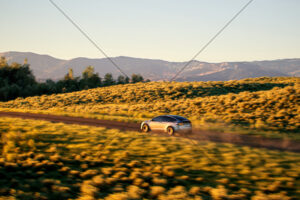 Tesla Model X Dusty Trail Sunset 6"x 4" Photo Print
