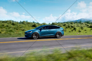 Tesla Model X Blue Highway Cruise 6"x 4" Photo Print