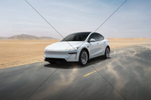 Tesla Model Y White Desert Highway Drive 6" x 4" Photo Print