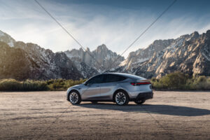 Tesla Model Y Silver Mountains Scenic Parked 6" x 4" Photo Print
