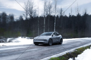 Tesla Model Y Snowy Forest Road Drive 6" x 4" Photo Print