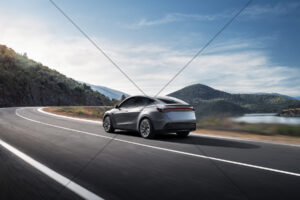 Tesla Model Y Rear View Lakeside Road 6" x 4" Photo Print