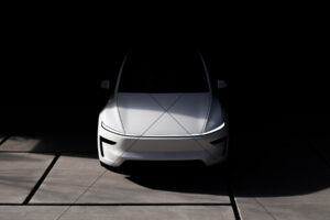 Tesla Model Y White Front In Shadow Garage 6" x 4" Photo Print