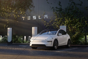 Tesla Model Y White Charging At Tesla Station 6" x 4" Photo Print