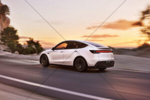 Tesla Model Y White Sunset Coastal Highway 6" x 4" Photo Print