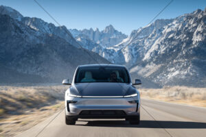Tesla Model Y Front View Snowy Mountain Highway 6" x 4" Photo Print