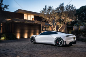 Tesla Roadster White At Modern Home 6" x 4" Photo Print