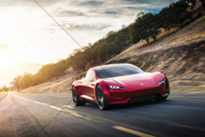 Tesla Roadster Red On Sunset Highway 6" x 4" Photo Print